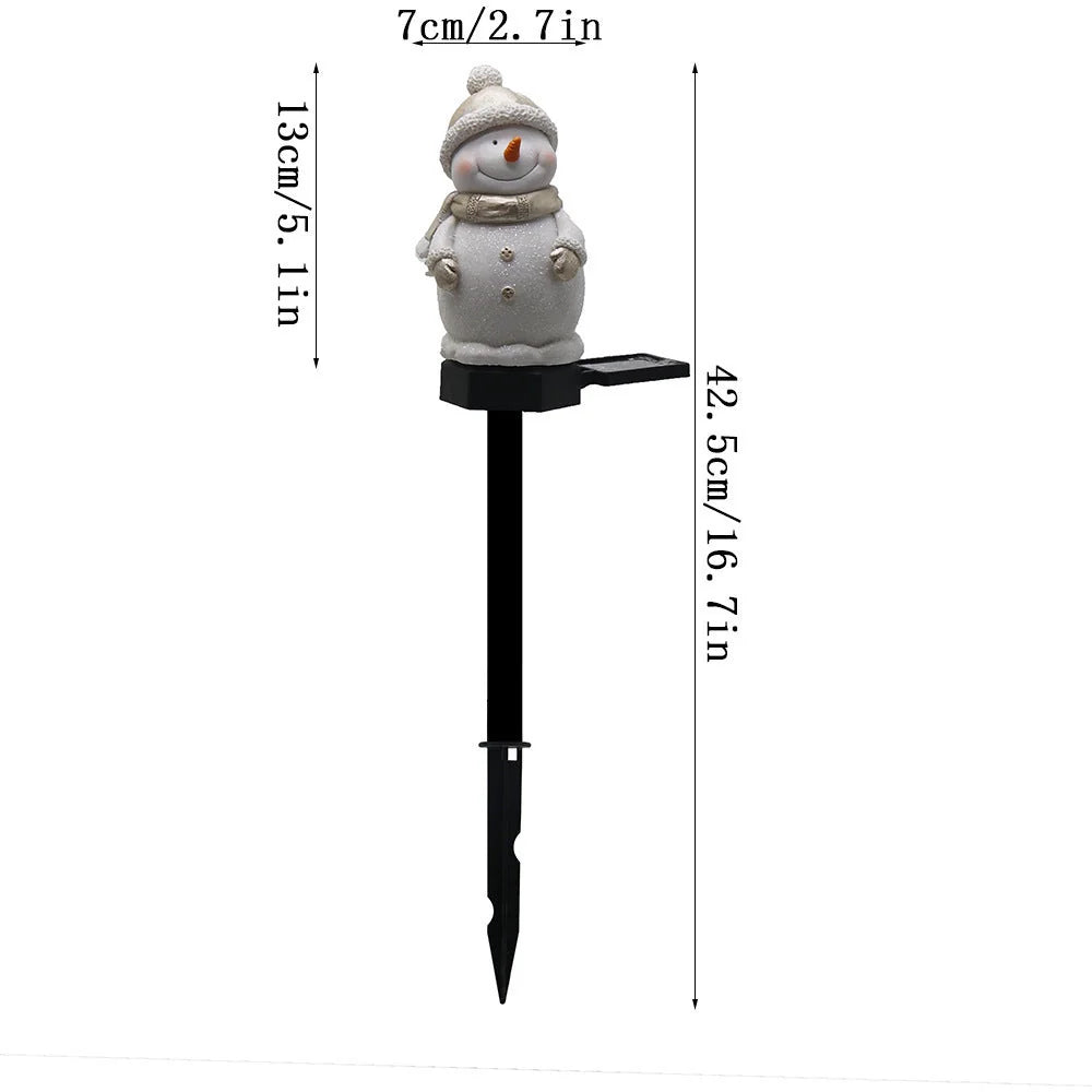 Solar-powered snowman garden light with warm white LED illumination