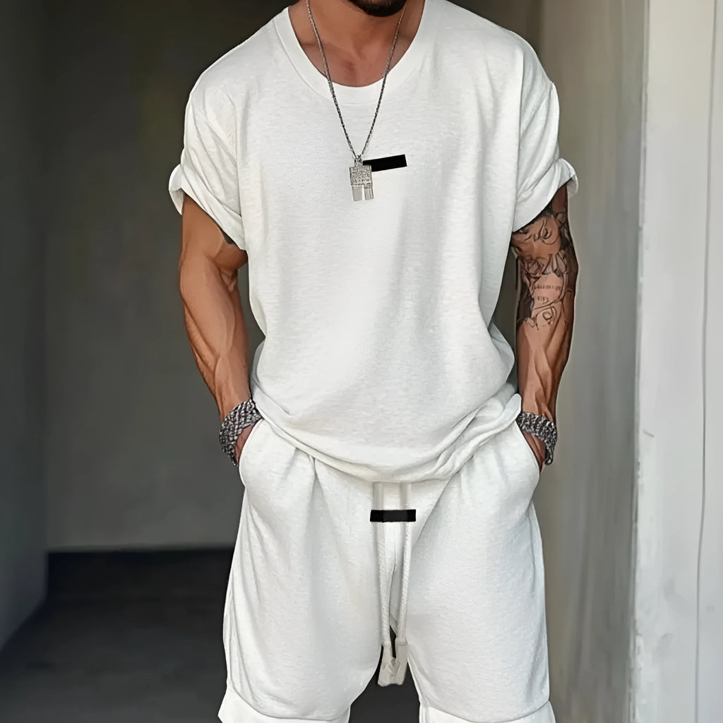 Men's hip hop style mesh shorts and short sleeve T-shirt set with letter printing in summer colours