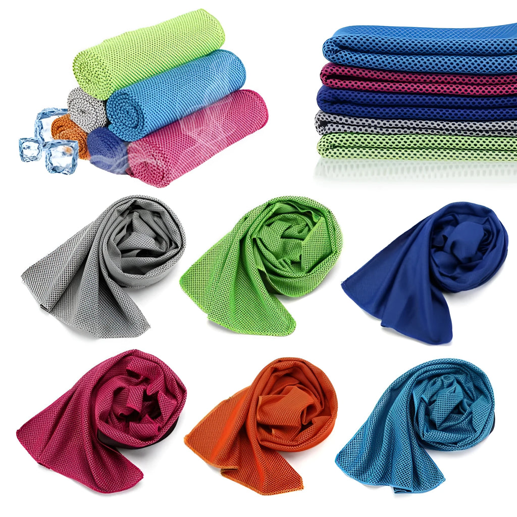 Blue sports cooling towel 30x90cm soft microfiber mesh for gym running camping