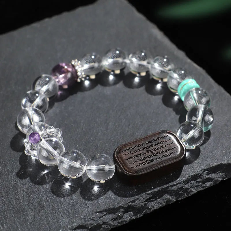 Natural white crystal ebony five warp bracelet showing manual processing and ethnic design details