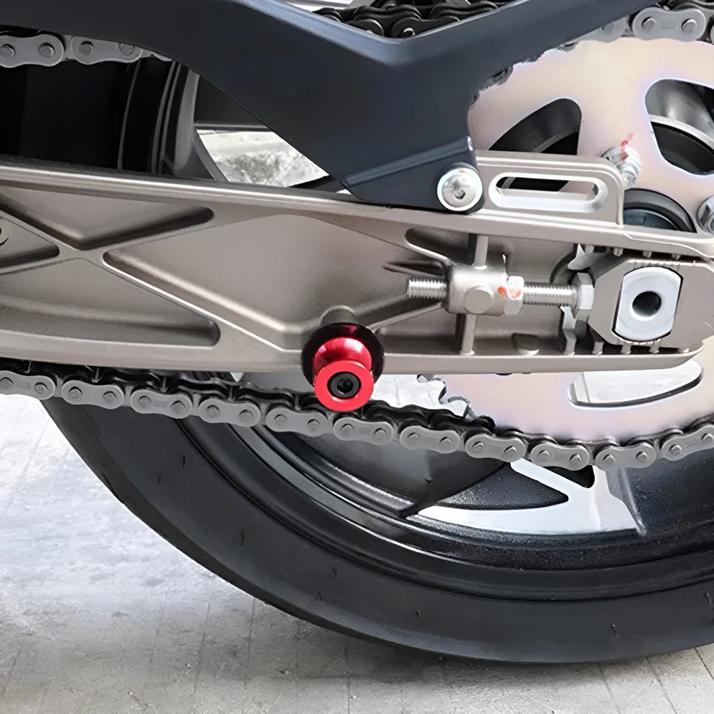 Aluminium alloy CNC-machined frame screw for motorbike parking lift in gold colour side view