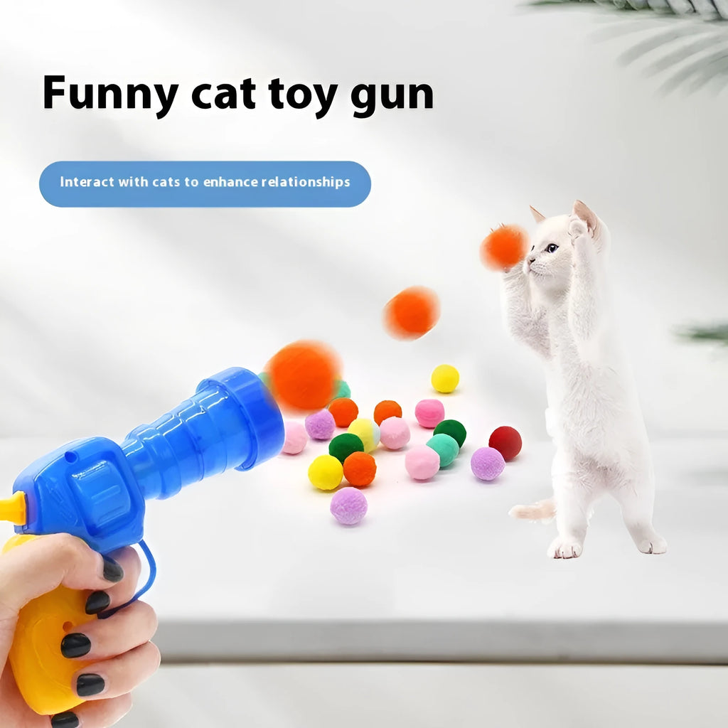 30cm pet toy launching gun with soft plush yarn balls for dogs and cats interactive play