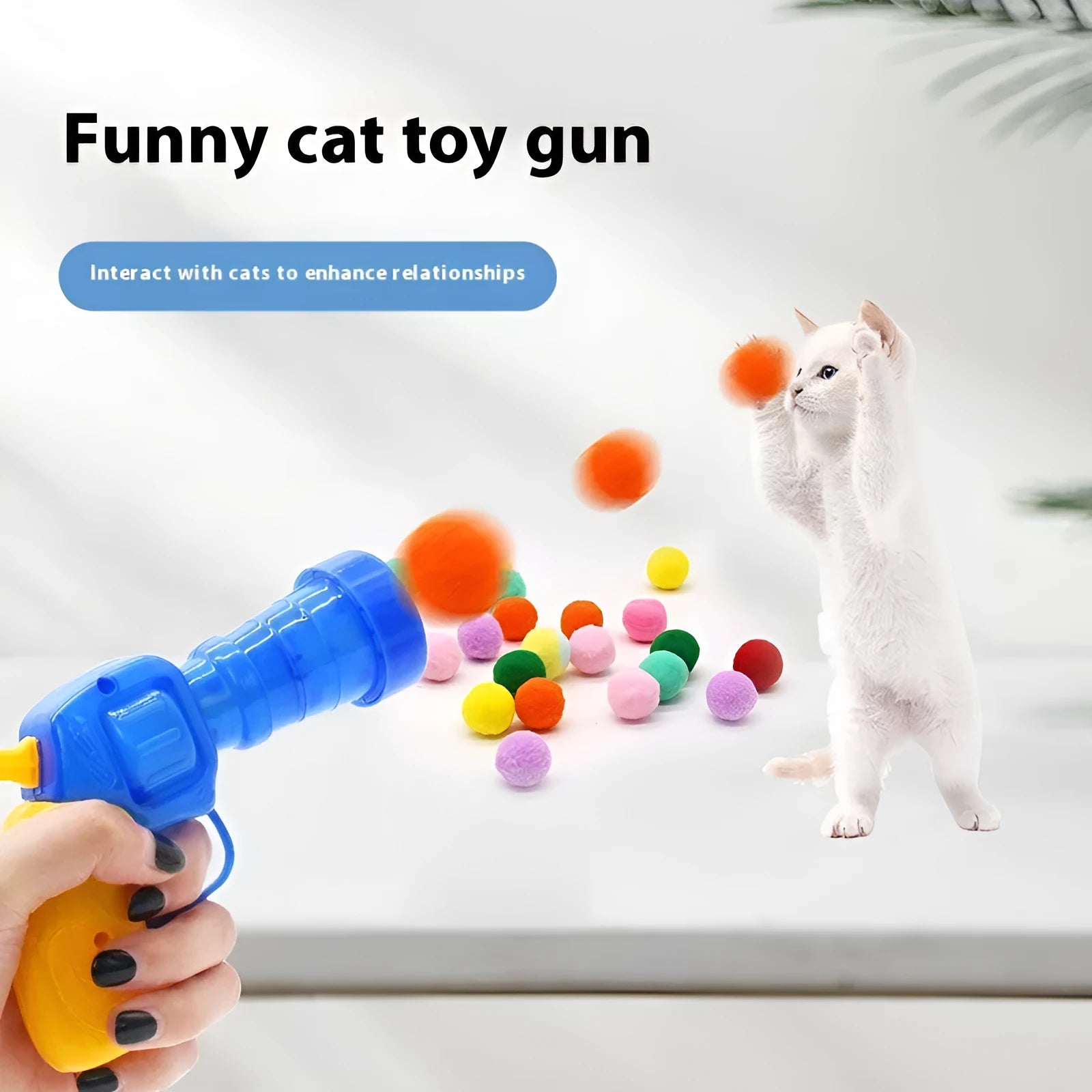 30cm pet toy launching gun with soft plush yarn balls for dogs and cats interactive play