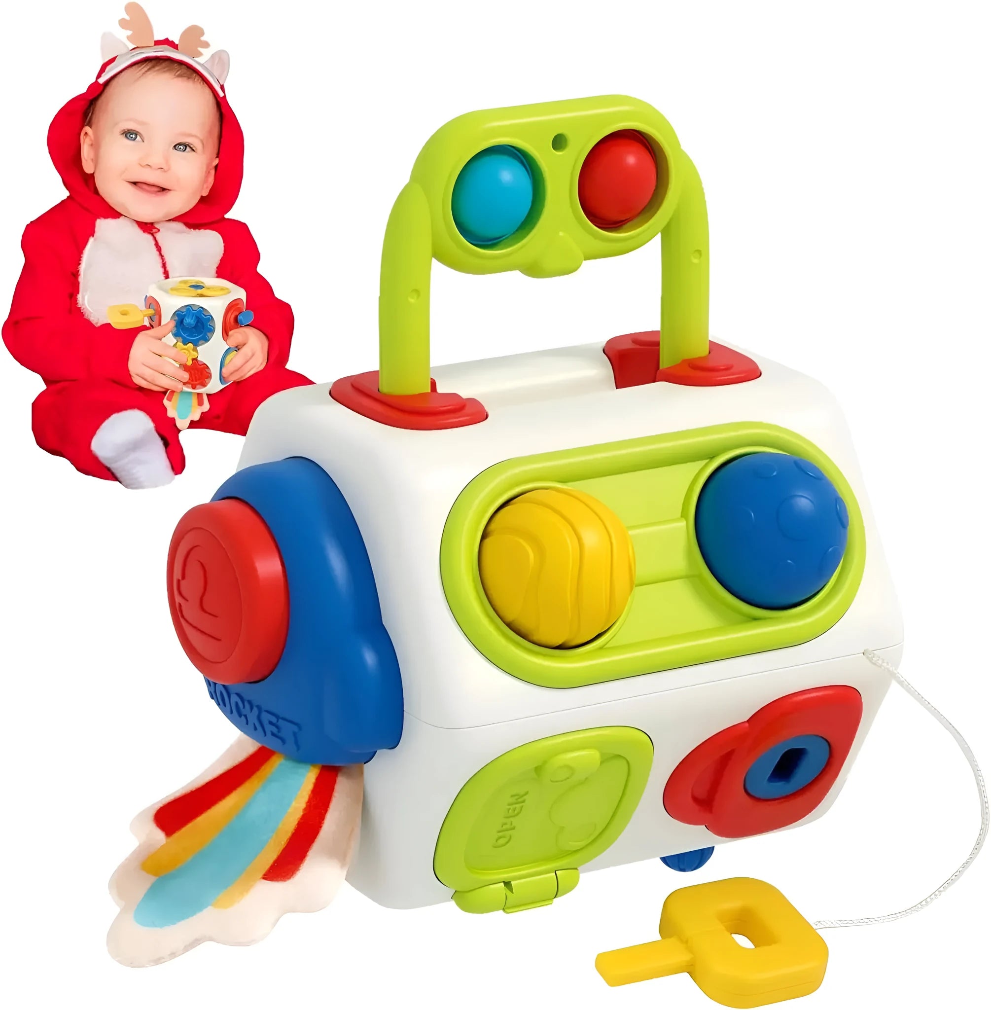 9-in-1 busy cube plastic sensory toy for toddlers aged 1-3 years, eight-sided design with multiple fidget activities