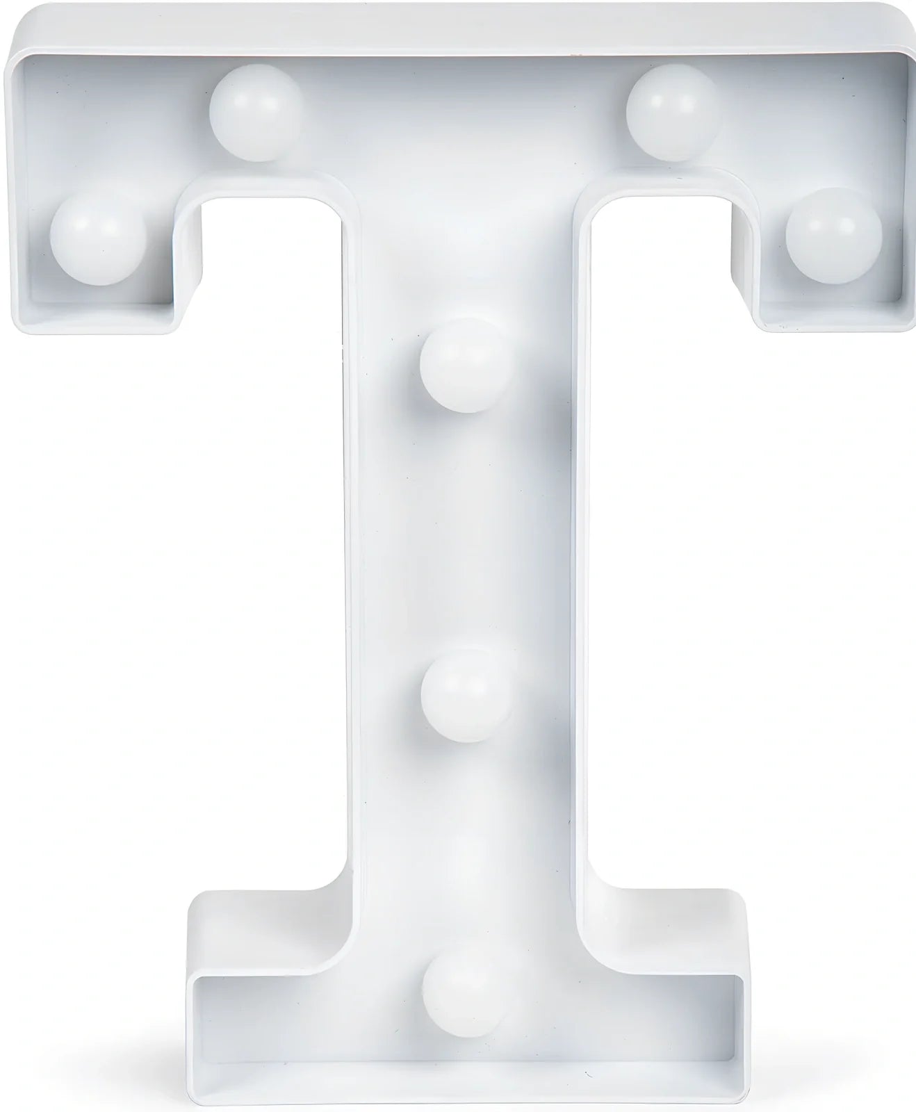 White plastic LED alphabet marquee sign with warm white illumination, 22cm height with battery operation