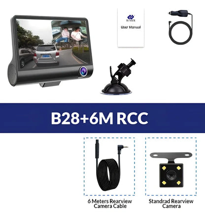 1080P dash cam with 170° front lens, 6-glass construction, and rear cable for dual recording