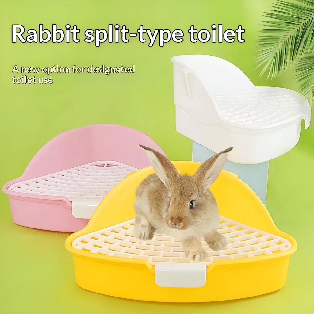 Plastic triangular pet bunny toilet potty in blue for rabbit cage corner