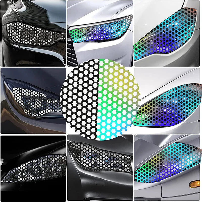 Black honeycomb pattern adhesive sticker for car taillight decoration, measuring 48x30 cm.