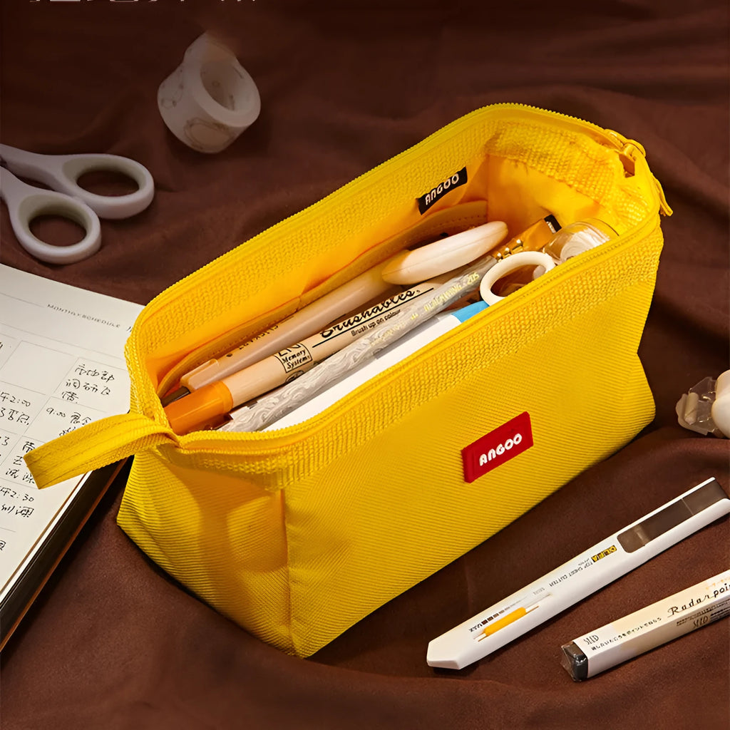 Oxford cloth pencil case with double zipper in yellow, black or dark blue colours