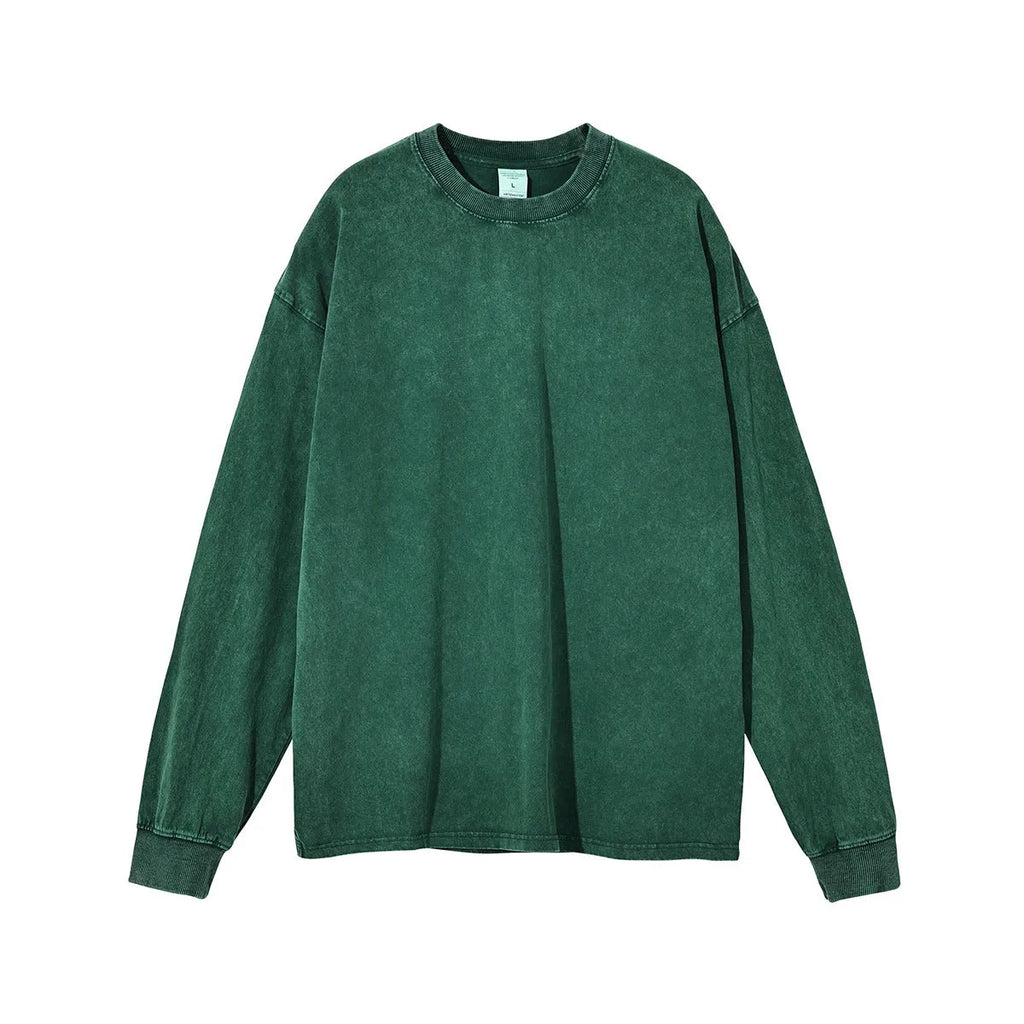 Men's vintage cotton pullover shirt in washed batik colours with long sleeves and loose fit styling