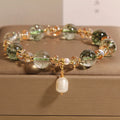 Green phantom quartz crystal bracelet with champagne gravel accents in Japanese Korean style