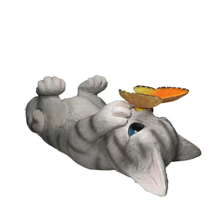 Resin cat solar sculpture ornaments for garden decoration, solar-powered for nighttime light