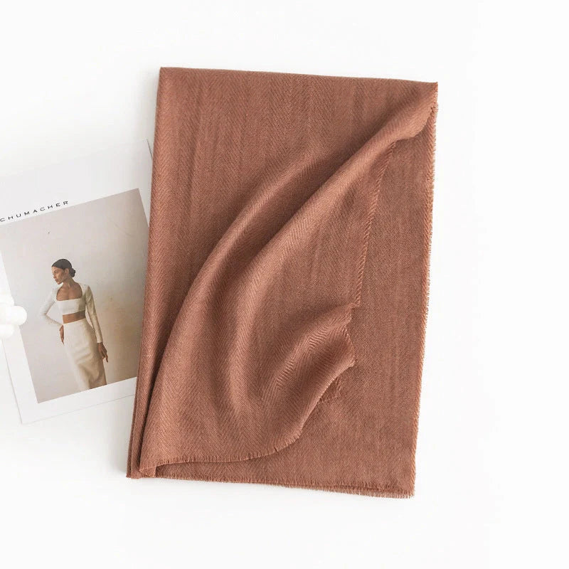 Herringbone pattern artificial cashmere scarf in various colours with tassel fringe