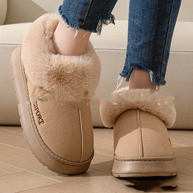 Cozy faux fur-lined platform slippers for women in various colors with non-slip soles and comfortable design