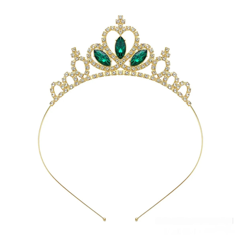 Gold electroplated alloy princess crown tiara with crystal accents for girls birthday parties