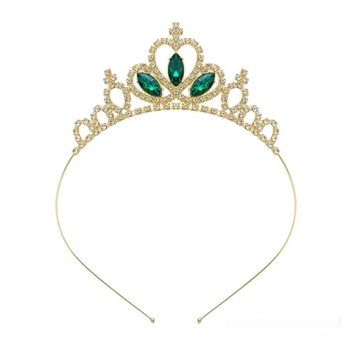 Gold electroplated alloy princess crown tiara with crystal accents for girls birthday parties