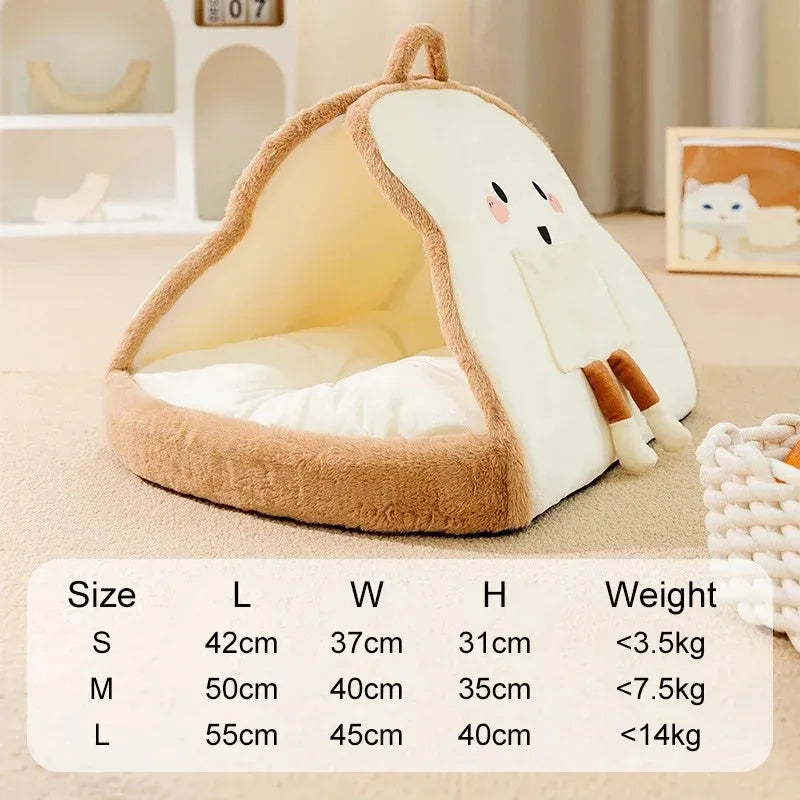 Green insulated cat tent pet bed with fleece blanket, shown in a home setting.