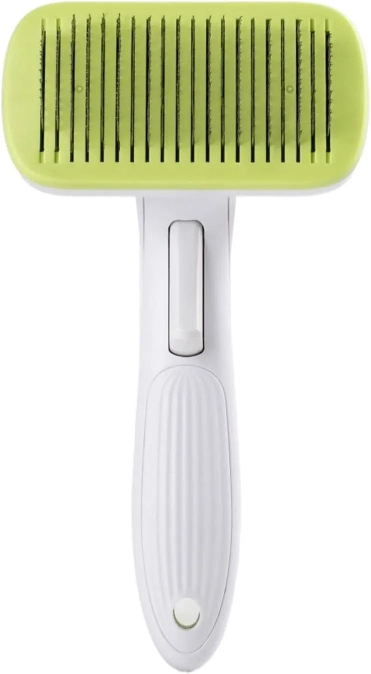 Blue automatic hair removal comb for dogs and cats on a white background