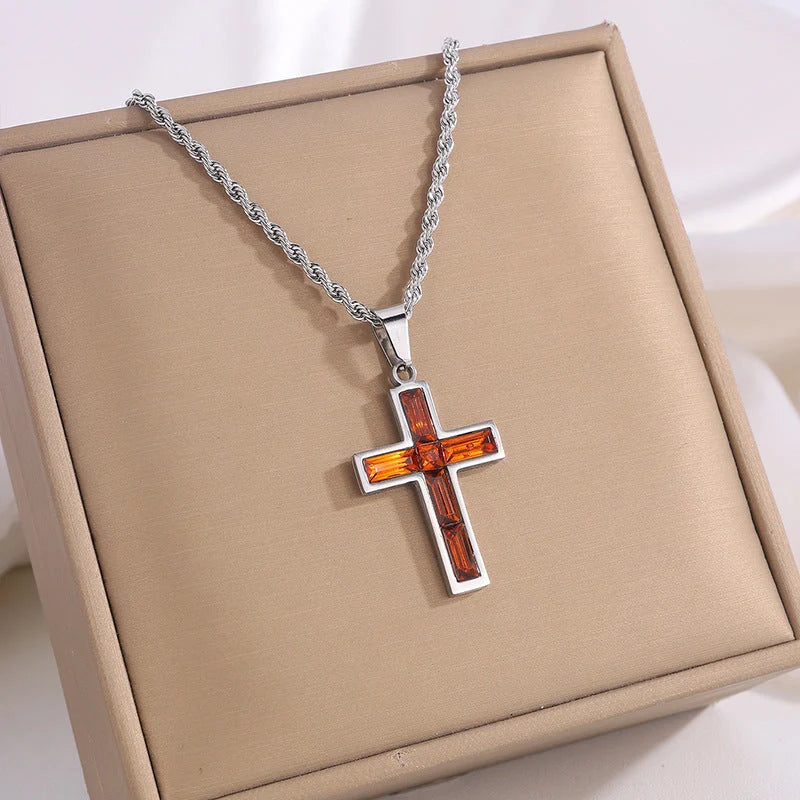 European and American style diamond cross necklace with no colour fading