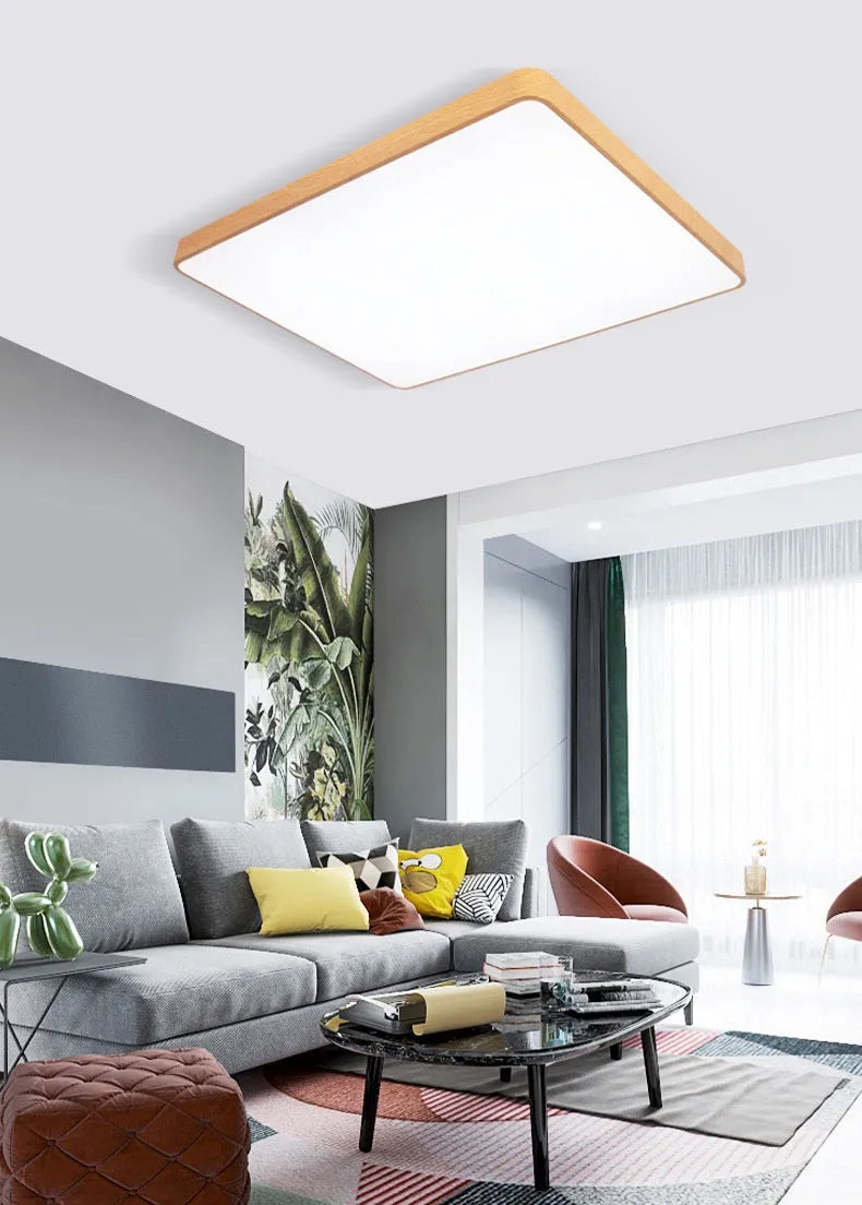 Nordic LED ceiling light wood grain colour iron frame electrodeless dimming three colour modes 40x40cm