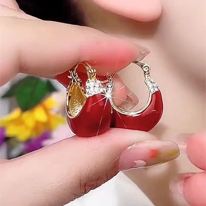 Fashion OL Red and Green Dripping Oil Rhinestone Earrings with unique design