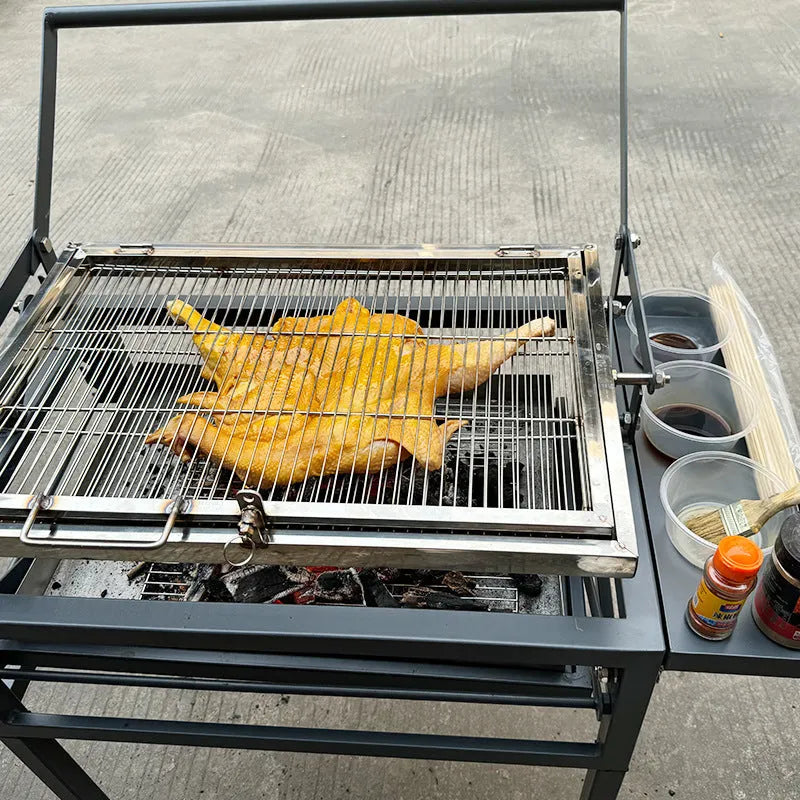 Large foldable charcoal BBQ stove grill for outdoor courtyard use