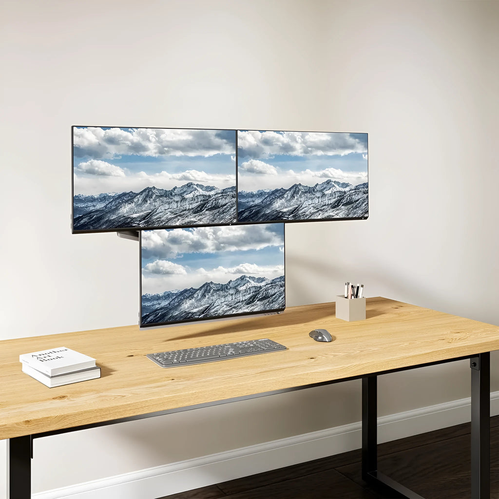 Black aluminium alloy three-arm gas spring monitor mount for 13-27 inch screens