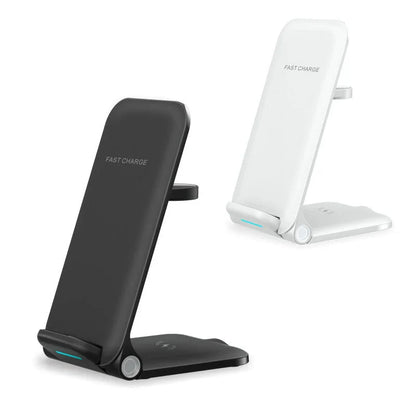 3-in-1 wireless charging station with adjustable angle and foldable design for clutter-free desk setup