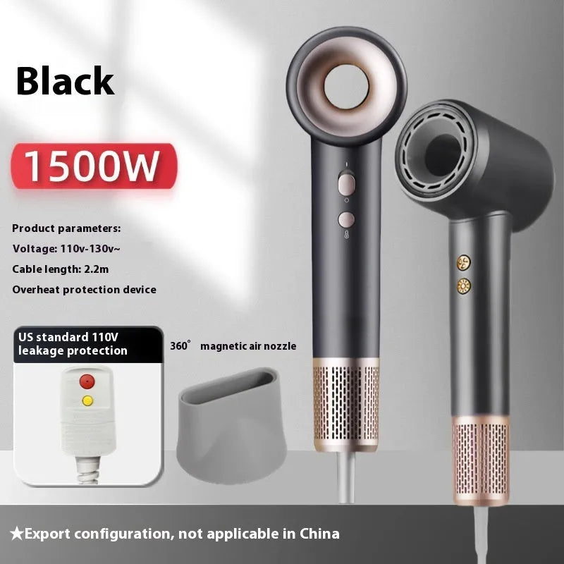 Household anion hair dryer 1600W brushless motor in white ABS shell with blue light feature