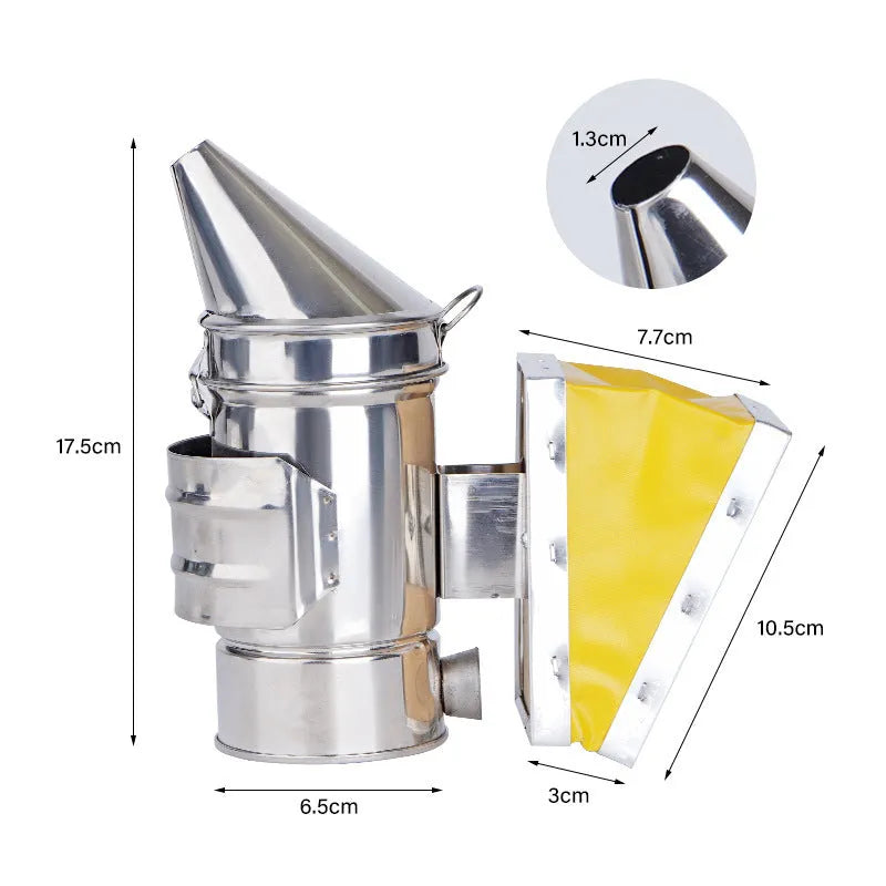 Stainless steel beekeeping smoker with leather bellow and nozzle, portable smoke sprayer for apiary use