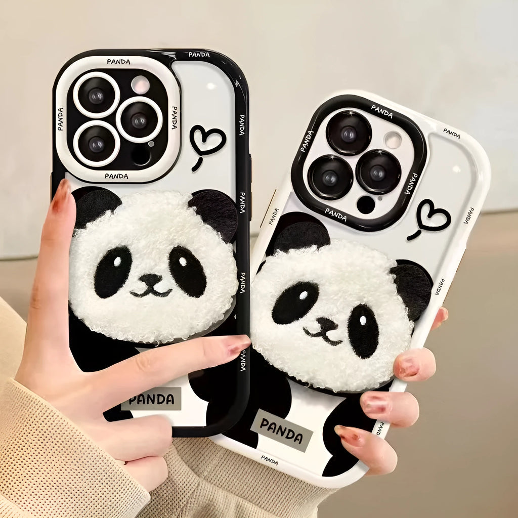 Plush Panda black drop-resistant phone case for Huawei and iPhone