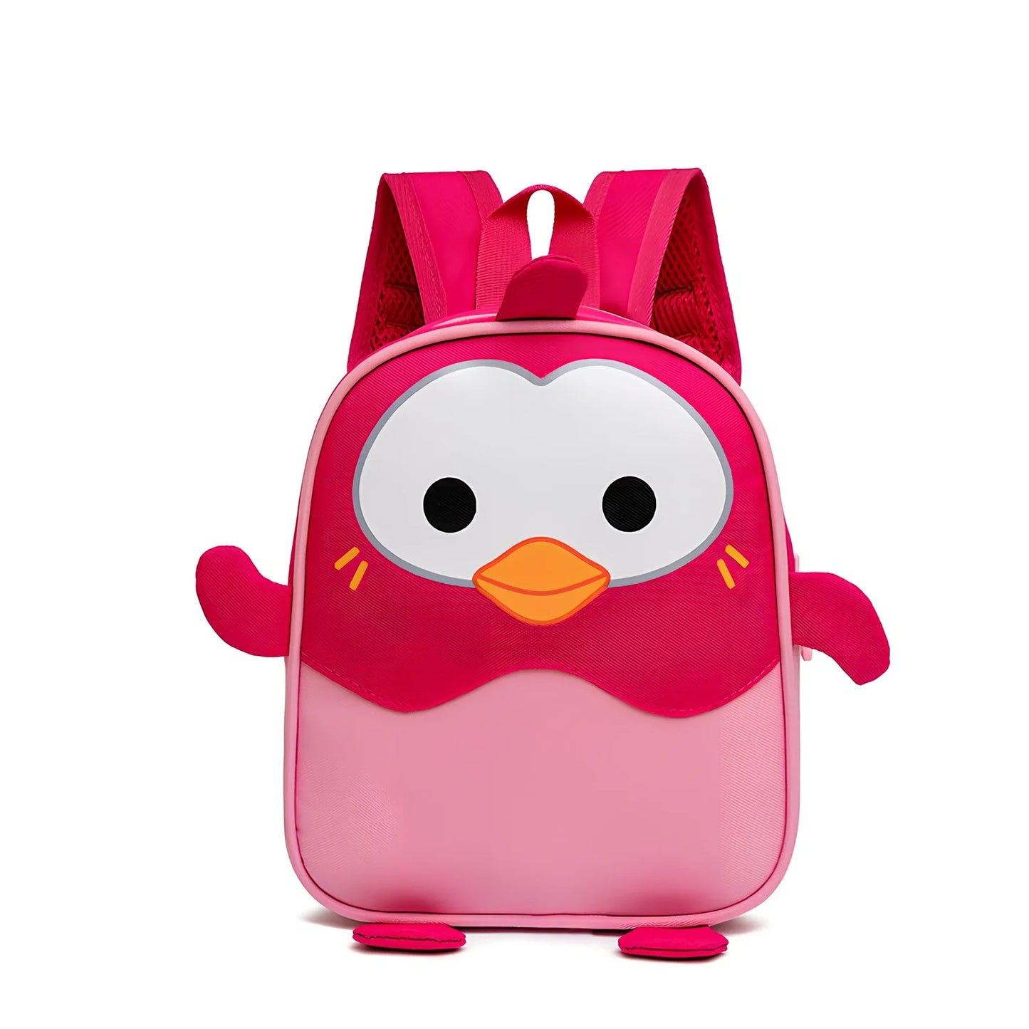 Yellow penguin design on small children's polyester backpack with zipper pocket, capacity under 20L