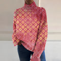 3D floral pattern high neck long sleeve pullover sweater in Japanese Korean casual style, polyester wool blend, front view