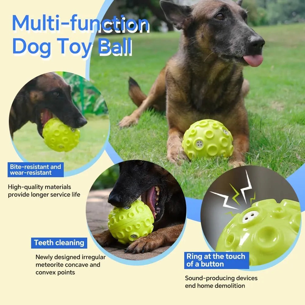 Coloured rubber dog toy ball with a bumpy surface for aggressive chewers and teeth cleaning.