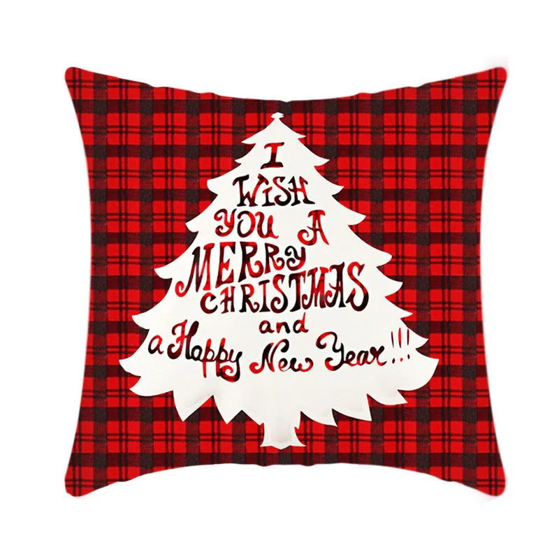 Merry Christmas cushion cover with Elk and Santa Claus design in plush material