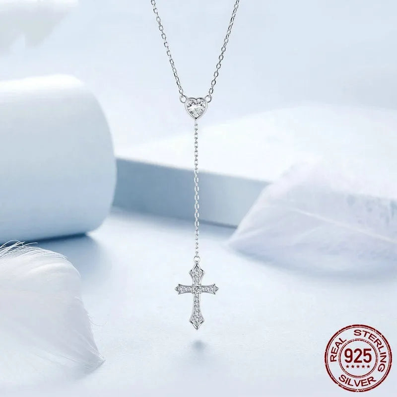 925 silver V-neck love cross pendant necklace with an O-ring chain in colour BSN384.