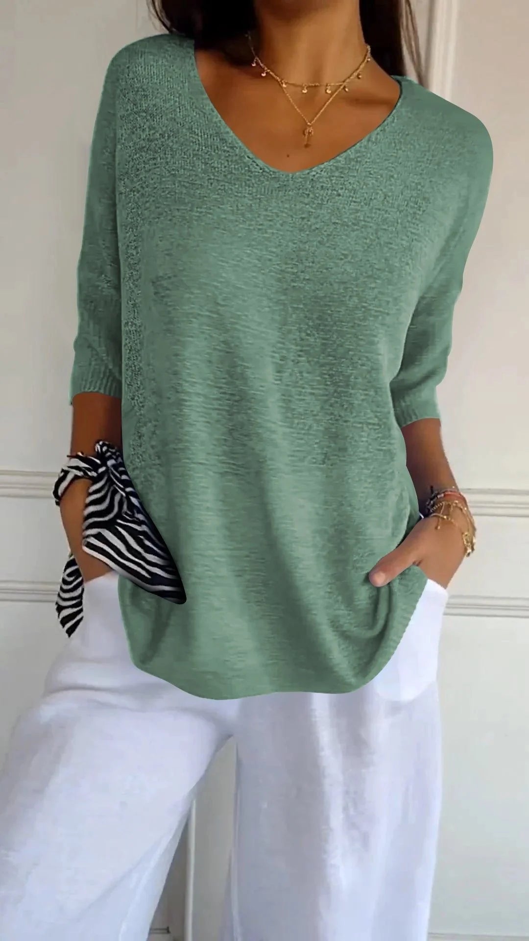 Women's Slimming V-neck Long Sleeve Sweater in various colours