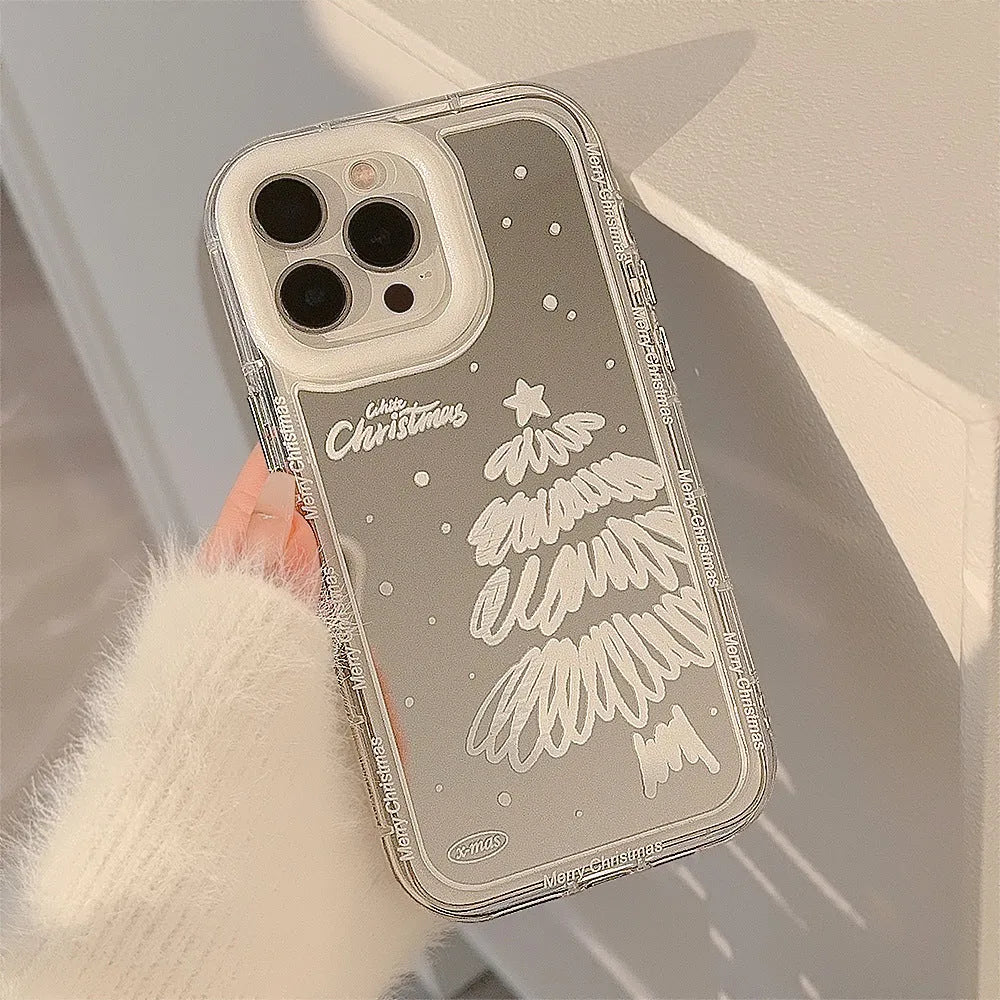 Mirror snow white Christmas tree painted TPU hard phone case for Apple iPhone models