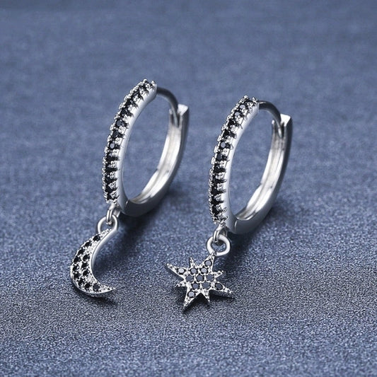 Black copper star and moon earrings for women with a natural style