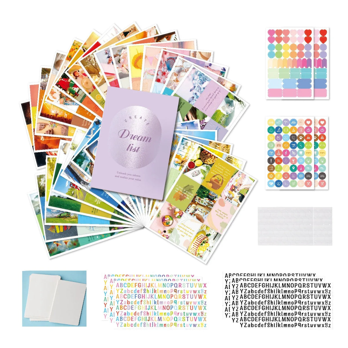 Inspirational dream cut letter sticker vision board kit in multiple colours for goal setting