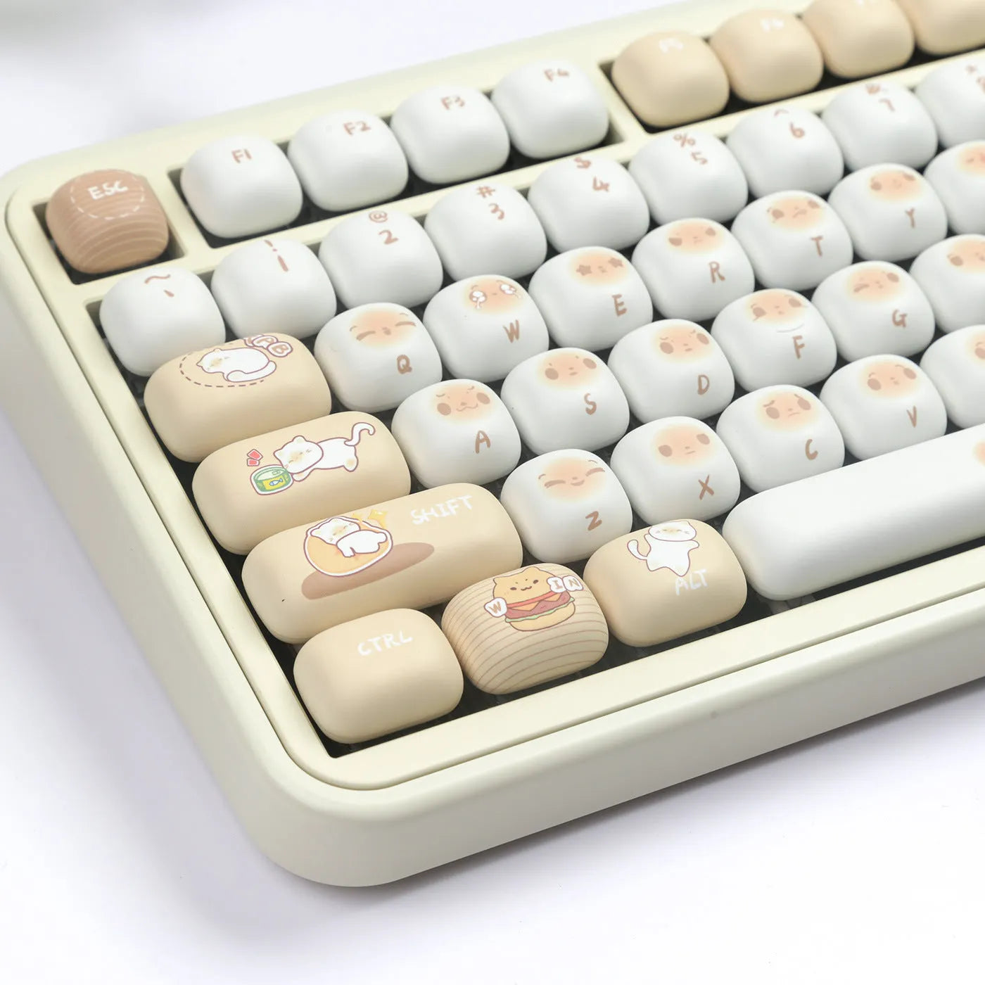 PBT mechanical keyboard keycap set with steampunk cat designs and 7u spacebar