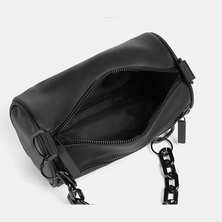 Waterproof Oxford cloth messenger bag with chain detailing in black, grey, or orange colours