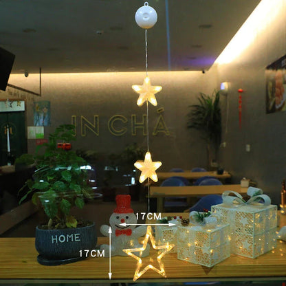 3pcs LED Christmas Star Tree Hanging Sucker Lamps for festive window and home decor