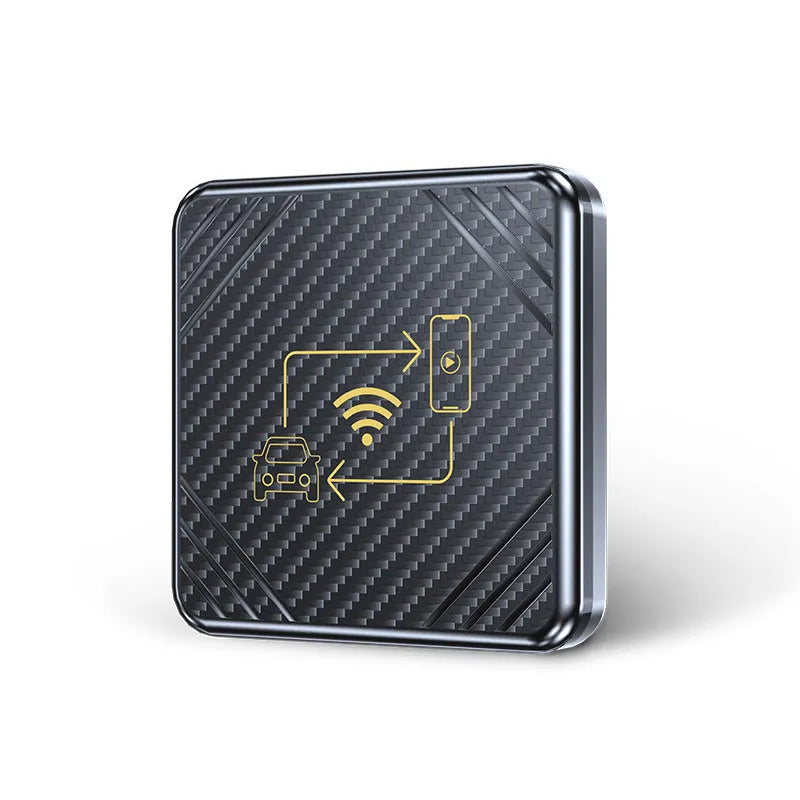Wireless CarPlay box USB adapter in gold finish for factory car radios with Android Auto support