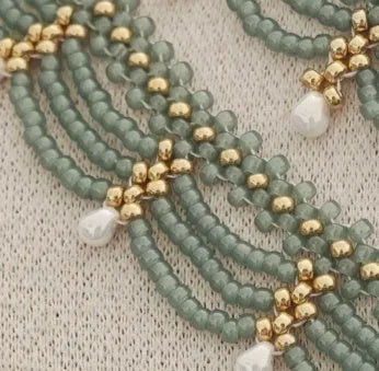 Retro style tassel water drop imitation pearl pendant necklace on display