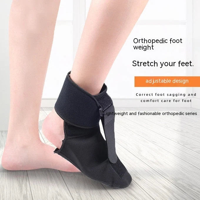 Adjustable ankle support orthosis for rehabilitation and sports, available in sizes S, M, L.