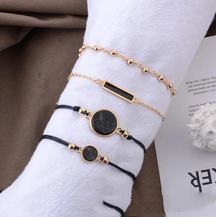 Handmade black and turquoise geometric bracelet for women