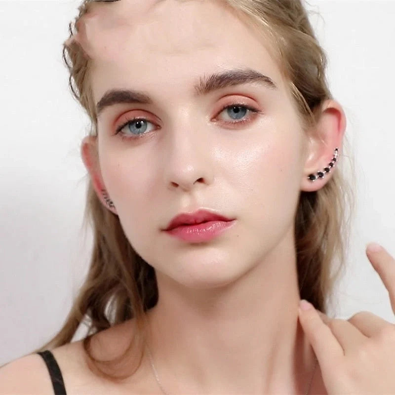 Black zircon long round earrings with copper setting, perfect for women's fashion accessories