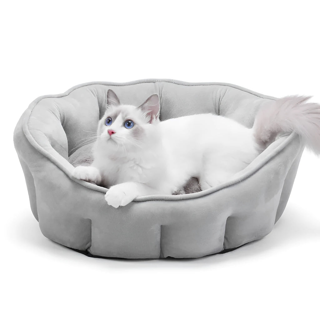Plush cat hammock bed enclosed cat house with fleece lining in grey colour