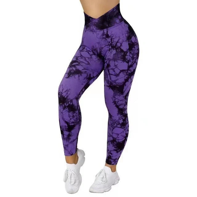Women's seamless tie dye leggings with push-up design for fitness and yoga